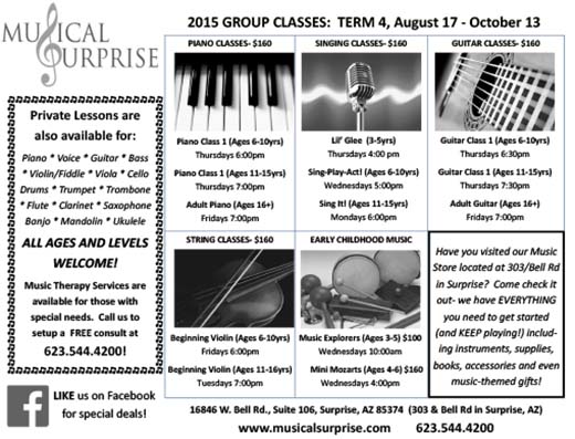 Musical Surprise - 2015 GROUP CLASSES: TERM 4 (August 17 – October 13)