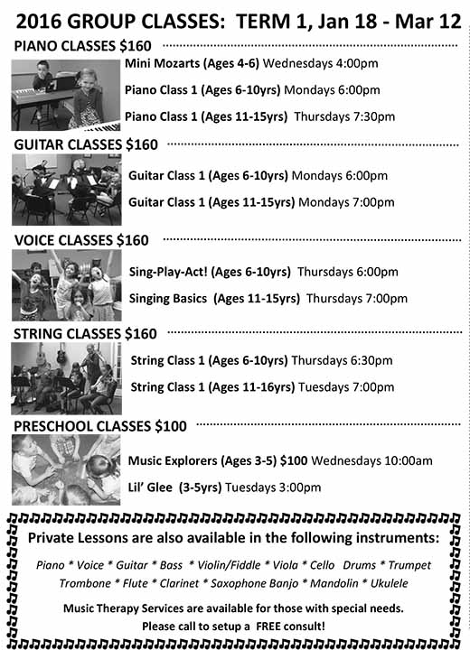 2016 Group Classes: Term 1, Jan 18 - Mar 12